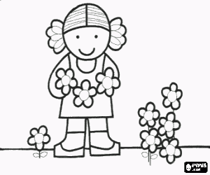 Coloriage Fille avec des fleurs