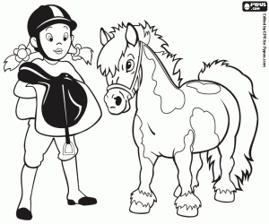 Coloriage La fille selle le cheval