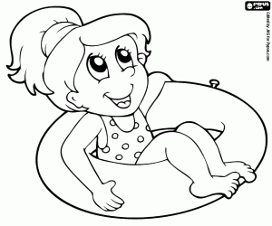 Coloriage Fille sur une bouée de sauvetage grande