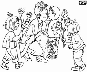 Coloriage Fleurs et bisous pour maman