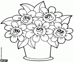 Coloriage Fleurs dans un pot de fleurs