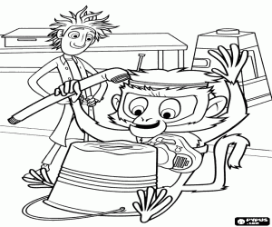 Coloriage Flint observant le singe Steve