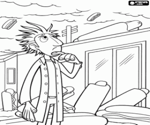 Coloriage Flint préoccupé par son invention