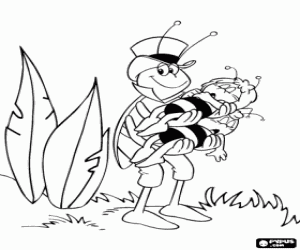 Coloriage Flip avec Maya et Willy sur les bras