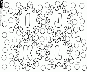 Coloriage Flocons de neige avec les lettres I, J, K, L