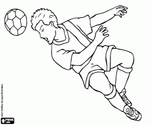 Coloriage Footballeur frappe la balle avec la tête