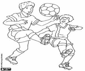 Coloriage Deux footballeurs contestent le ballon