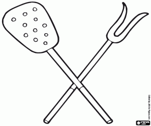 Coloriage Fourche et spatule pour barbecue
