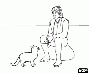 Coloriage Le frère cadet reçoit le chat