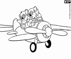 Coloriage Le frères koala à l'avion