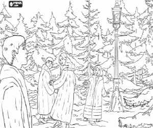 Coloriage Les frères et soeurs Pevensie dans la forêt