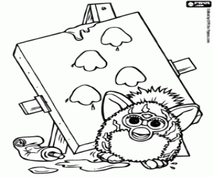 Coloriage Furby et son oeuvre d'art