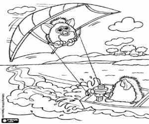 Coloriage Furbys et le deltaplane