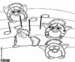 Coloriage Furbys et les notes de musique