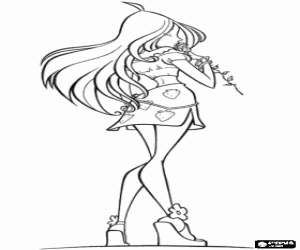 Coloriage La fée Flora avec une fleur