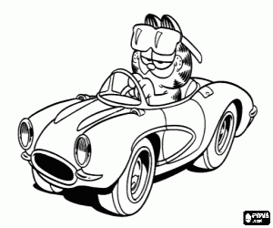 Coloriage Garfield dans une voiture de sport