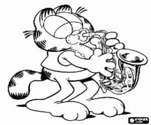 Coloriage Garfield le chat qui joue de la trompette
