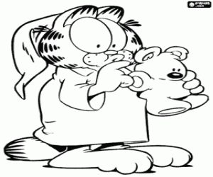 Coloriage Garfield en pyjama et Tania