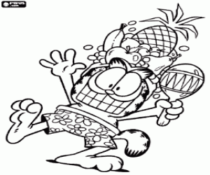 Coloriage Garfield, tropicales vacances
