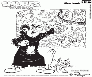 Coloriage Gargamel et Azrael avec la carte