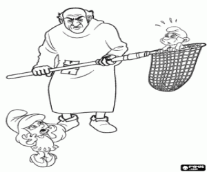 Coloriage Gargamel, Grand Schtroumpf et Schtroumpfette