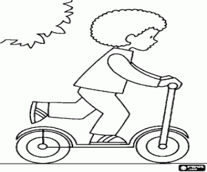 Coloriage Le garçon avec le trottinette