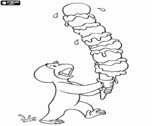 Coloriage George le singe avec une crème glacée