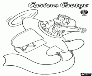 Coloriage George le singe en avion