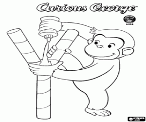 Coloriage George le singe et la colle