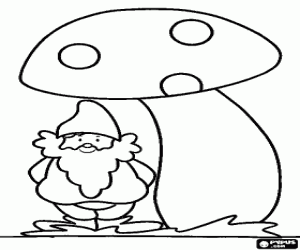 Coloriage Gnome sous un champignon