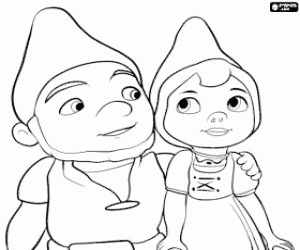 Coloriage Les gnomes Gnomeo et Juliette