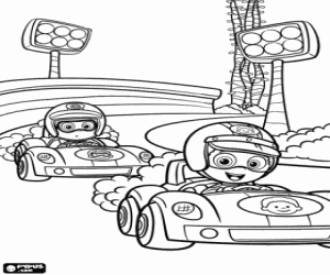 Coloriage Goby, Nonny et la course de voiture