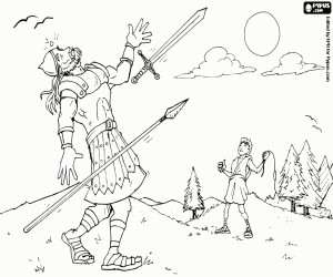 Coloriage Goliath tombe mort avant David