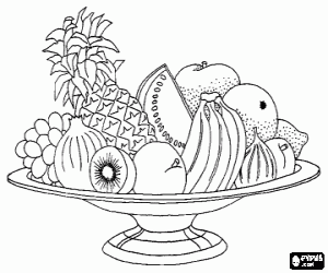 Coloriage Grand bol rempli d'un mélange de fruits