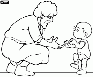 Coloriage La grand-mère avec bébé petit-fils