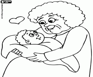 Coloriage Grand-mère heureuse avec le bébé