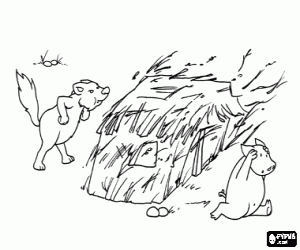 Coloriage Grand Méchant Loup et la maison de paille