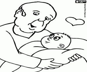 Coloriage Le grand-père avec un bébé dans ses bras