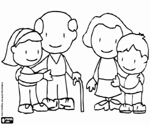 Coloriage Les grands-parents avec les petits-enfants