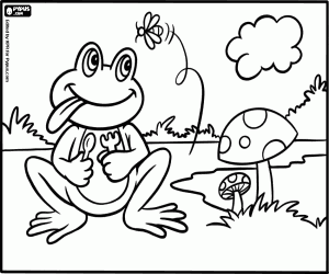 Coloriage La grenouille avec des couverts à manger