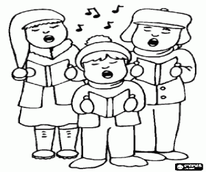 Coloriage Groupe d'enfants chanteant des chants de Noël