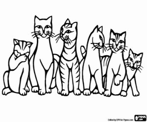 Coloriage Groupe de chats assis