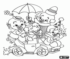Coloriage Groupe de clowns dans une petite voiture