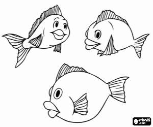 Coloriage Groupe de poissons avec un grand sourire