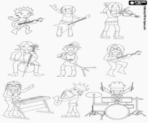 Coloriage Le groupe de rock et les instruments