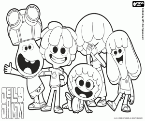 Coloriage Groupe des protagonistes de Jelly Jamm