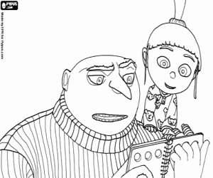 Coloriage Gru et Agnes lisant un livre