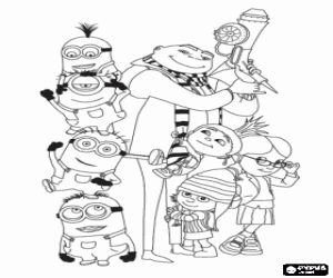 Coloriage Gru, ses minions et les petites filles