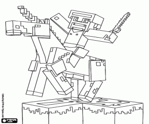 Coloriage Le guerrier et la Licorne, Minecraft