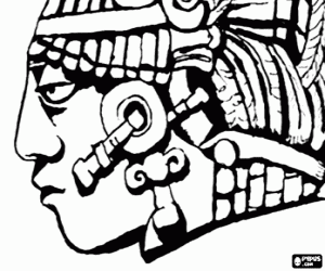 Coloriage Guerrier Maya, tête de profil